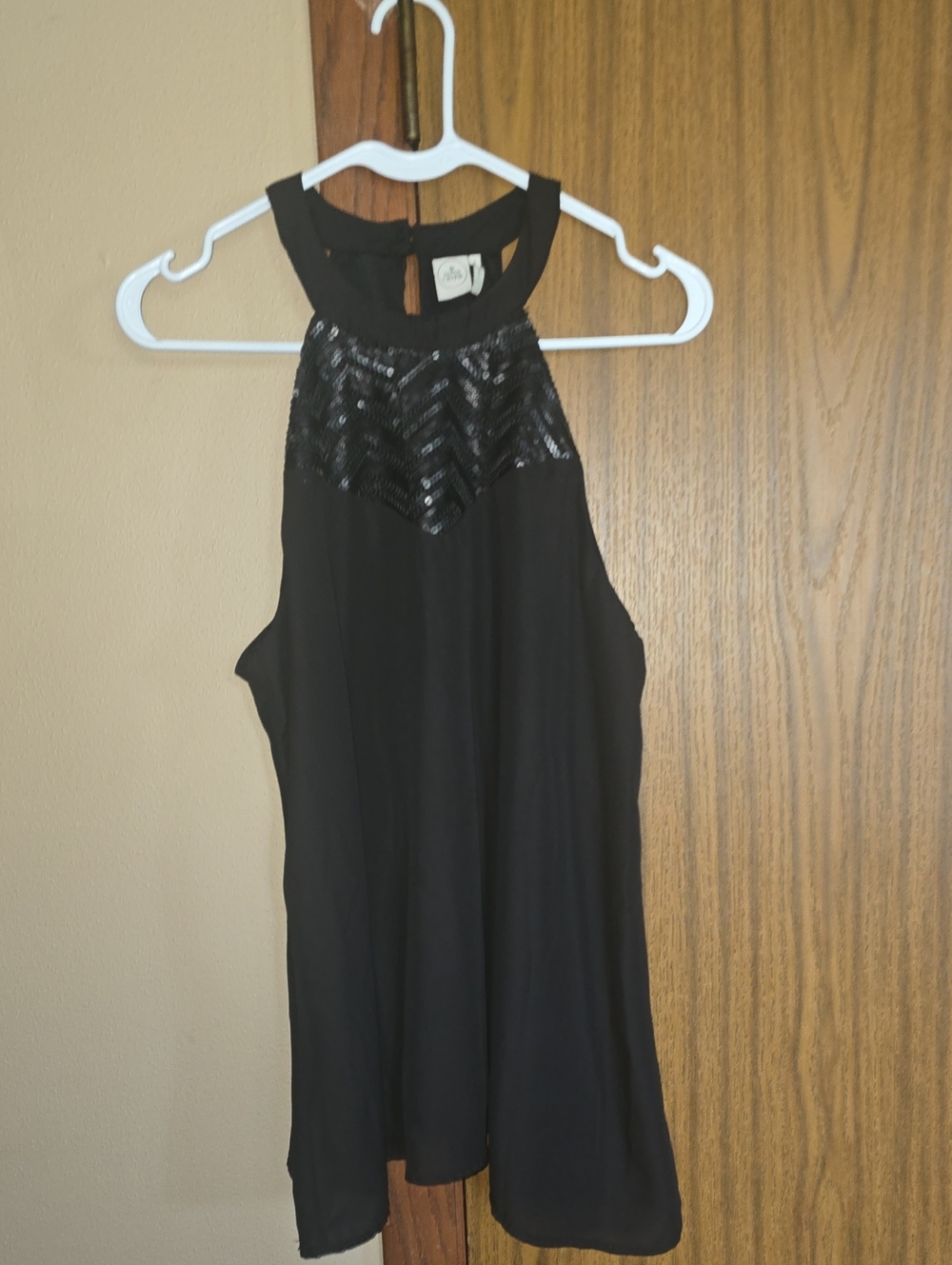 Paper Crane Black Sequin Halter Tank Top